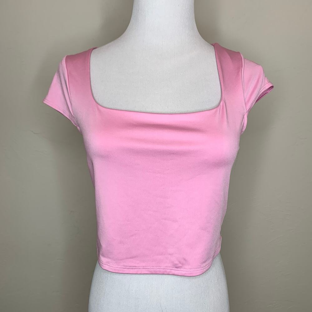 Pink Lycra Square Neck Crop Top Sz Large